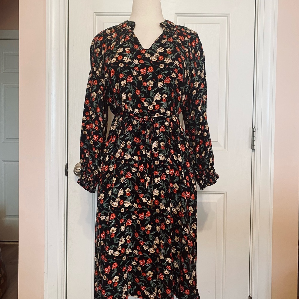 Draper James Black Floral Long Sleeve Dress
